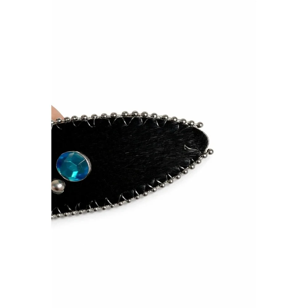 Western Hair On Hide Belt Size 24 Turquoise Studded Rhinestone Silver Buckle